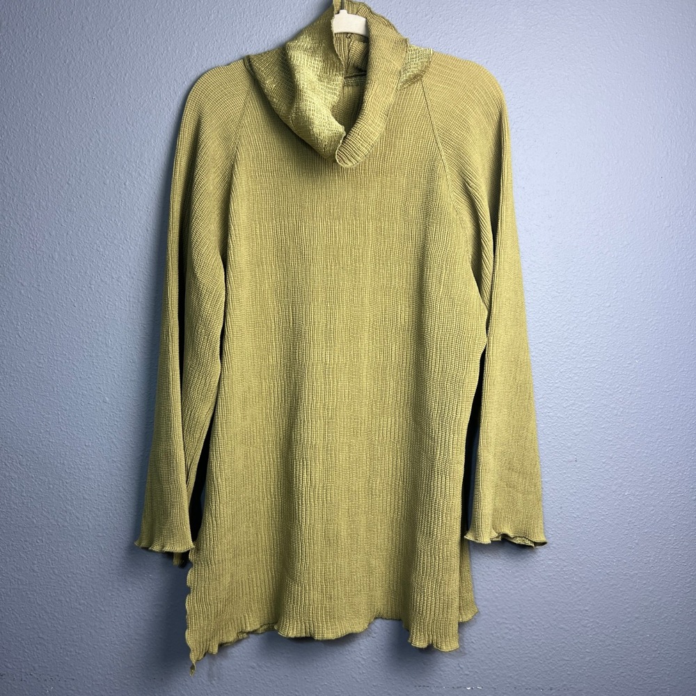 Spongecake‎ N. Shoe Tunic Top Size 2 Olive Green Textured Cowl Neck Long Sleeve